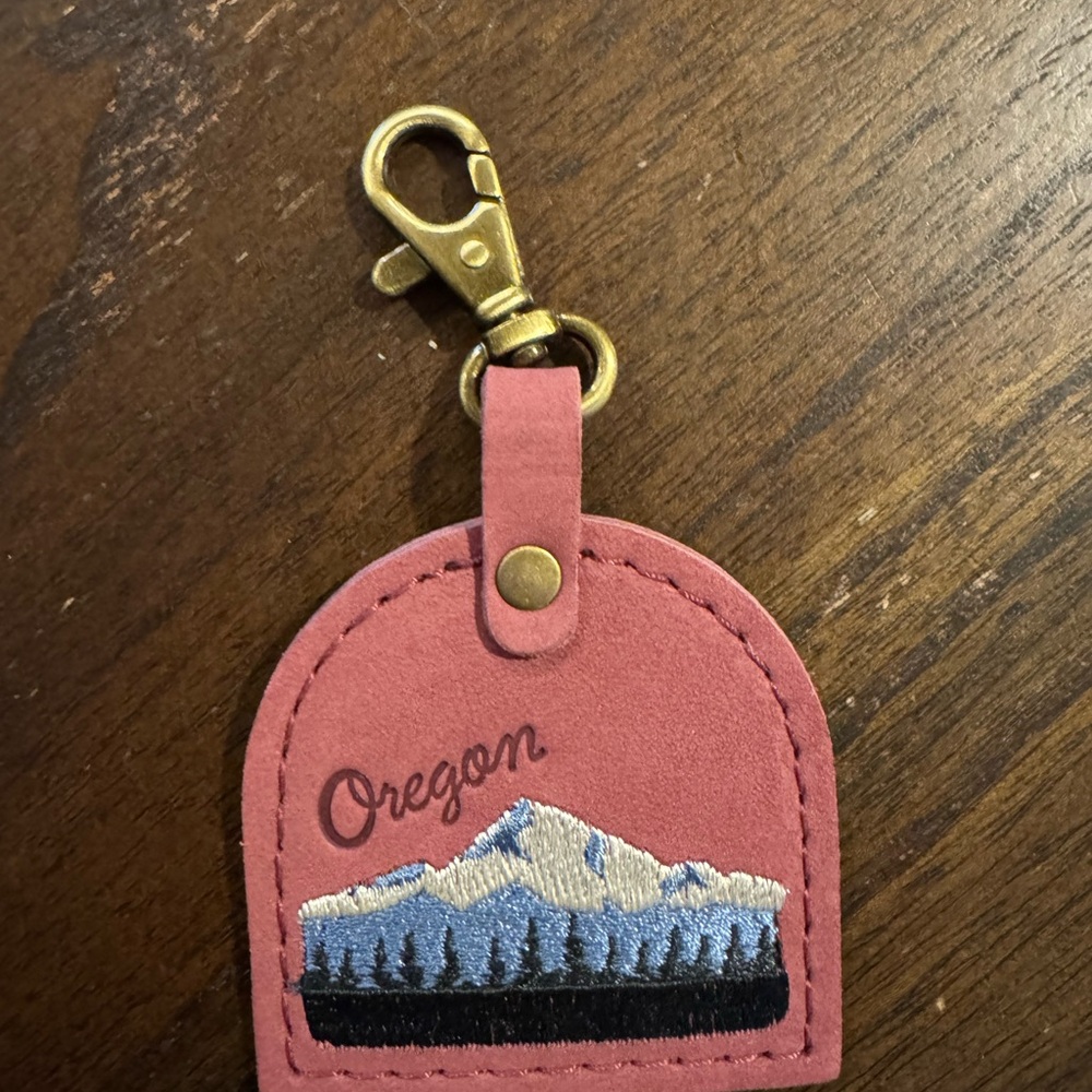 Portland Leather Pink Keychain with Gold Hardware Oregon variation.